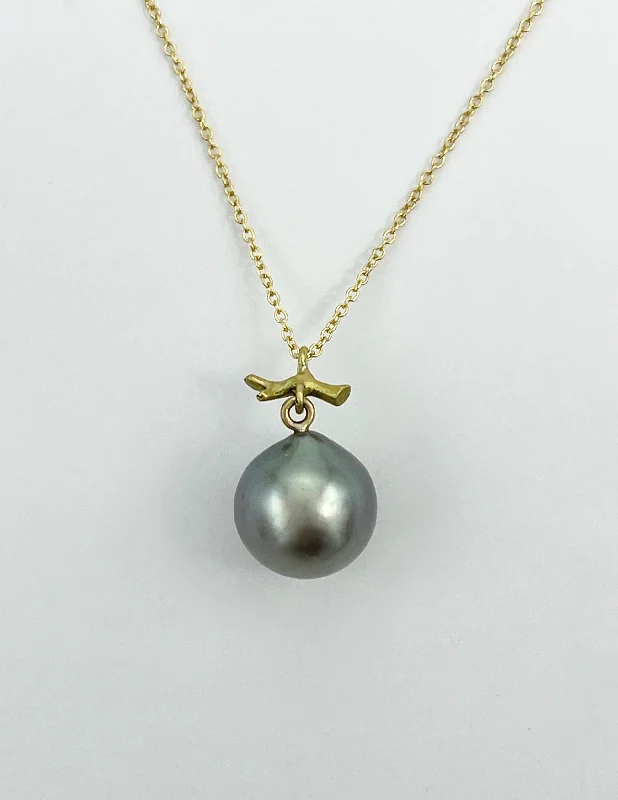 Long Pendant Necklace-Annette Ferdinandsen Twig and Black Pearl Pendant Necklace