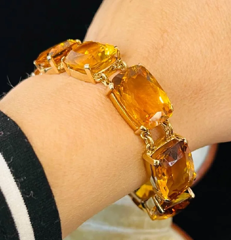 Vintage Leather Bracelet-Vintage Citrine 14ct Yellow Gold Bracelet