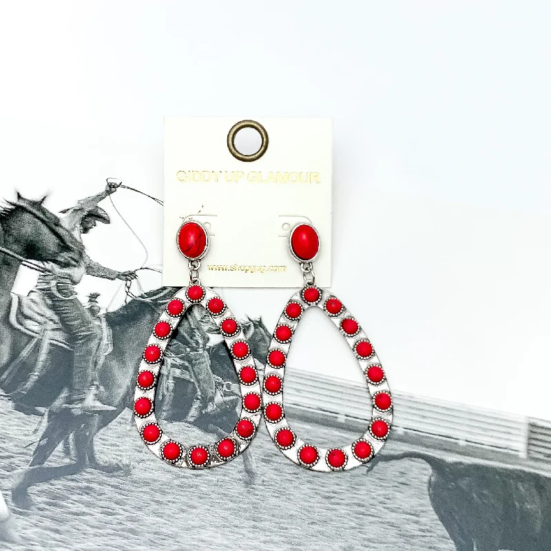 Retro Earrings for Women-Western Open Teardrop Earrings With Stones in Red