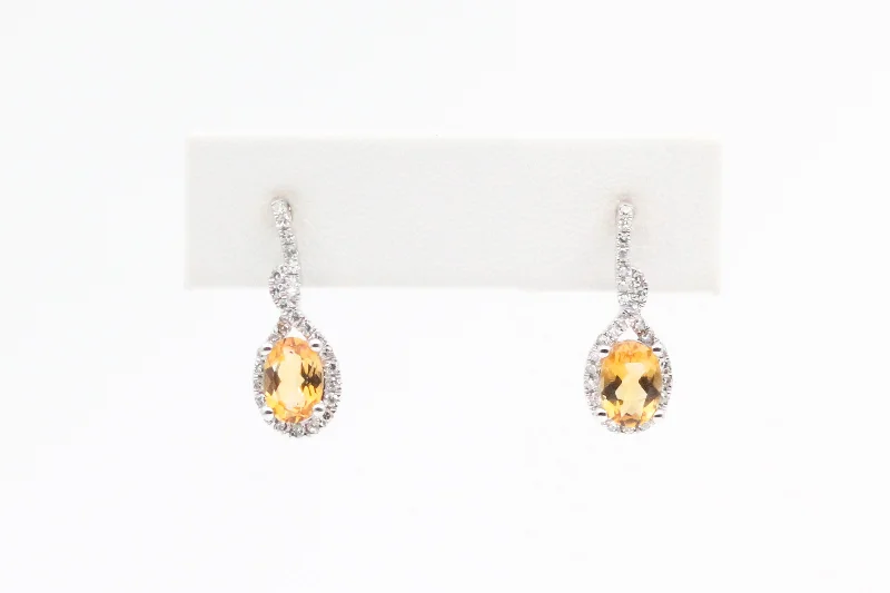 Crystal Earrings for Women-White Gold Citrine and Diamond Dangle Earrings