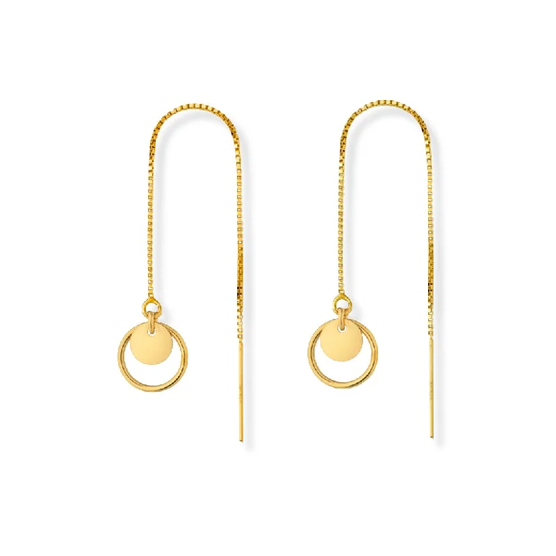 Artistic Dangle Earrings-Threader Earrings + Circle Drop Charm