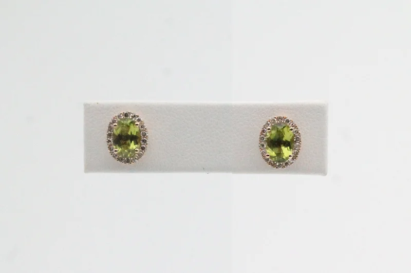 Fine Silver Earrings-Yellow Gold Oval Peridot Earrings