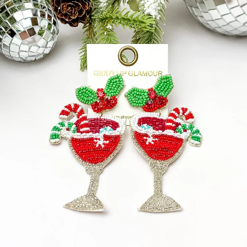 High-End Earrings for Weddings-Beaded Holiday Cocktail Earrings in Red