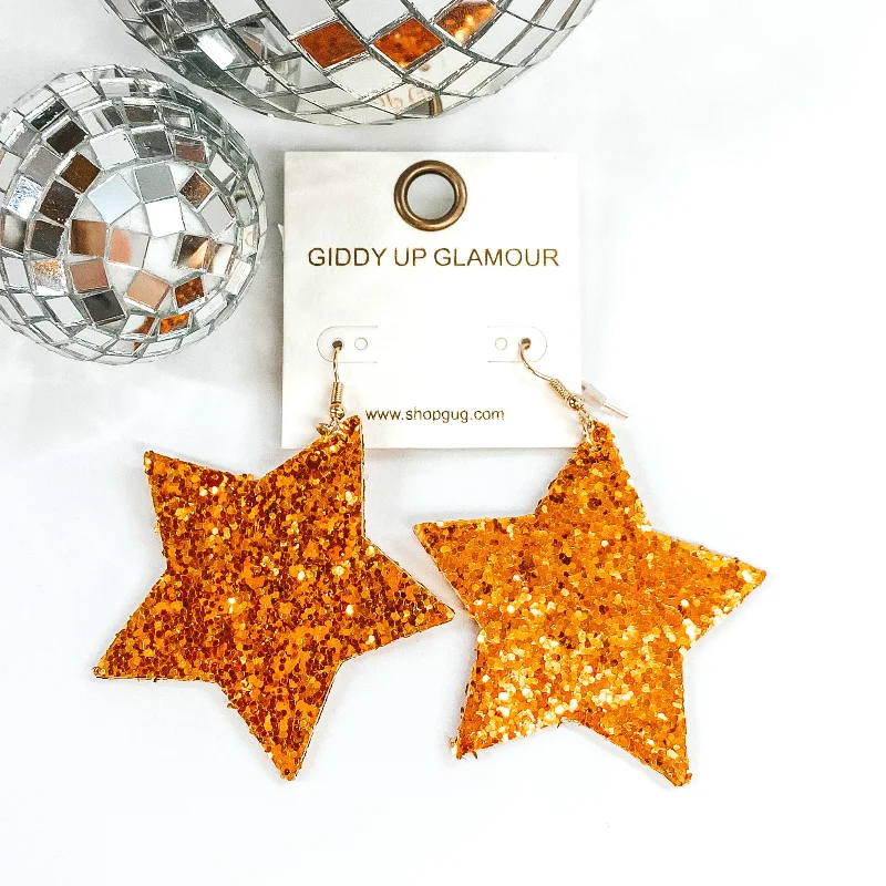 Casual Earrings for Women-Glitter Star Earrings in Orange