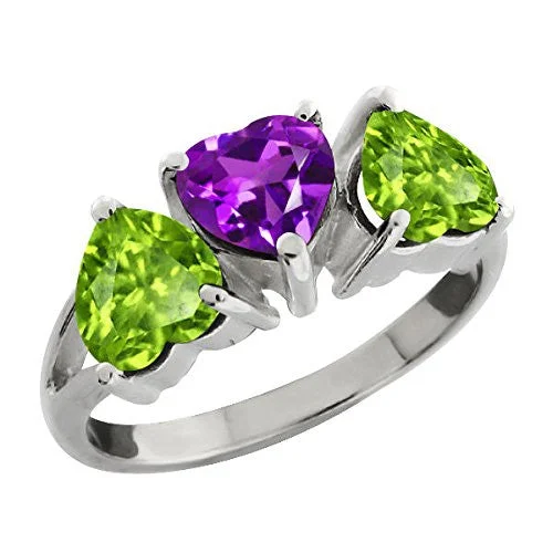 Wedding Band with Diamonds-3 Ct Peridot & Amethyst Heart Ring .925 Sterling Silver Rhodium Finish