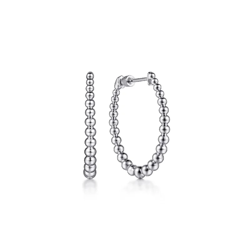 Silver Earrings with Diamonds-SS Beaded Hoop Earrings