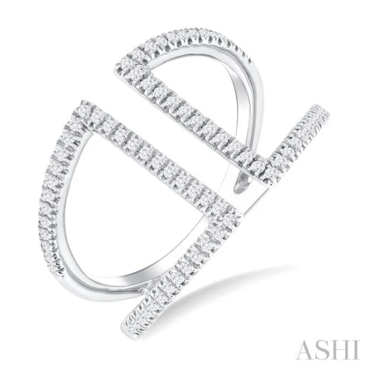 Elegant Diamond Ring-1/3 ctw Geometric Wide Split Lightweight Round Cut Diamond Open Fashion Ring in 10K White Gold