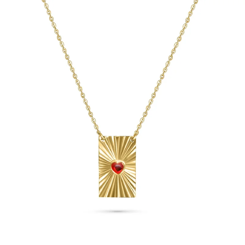 Wedding Necklace with Diamonds-Red Heart Gold Pendant Necklace