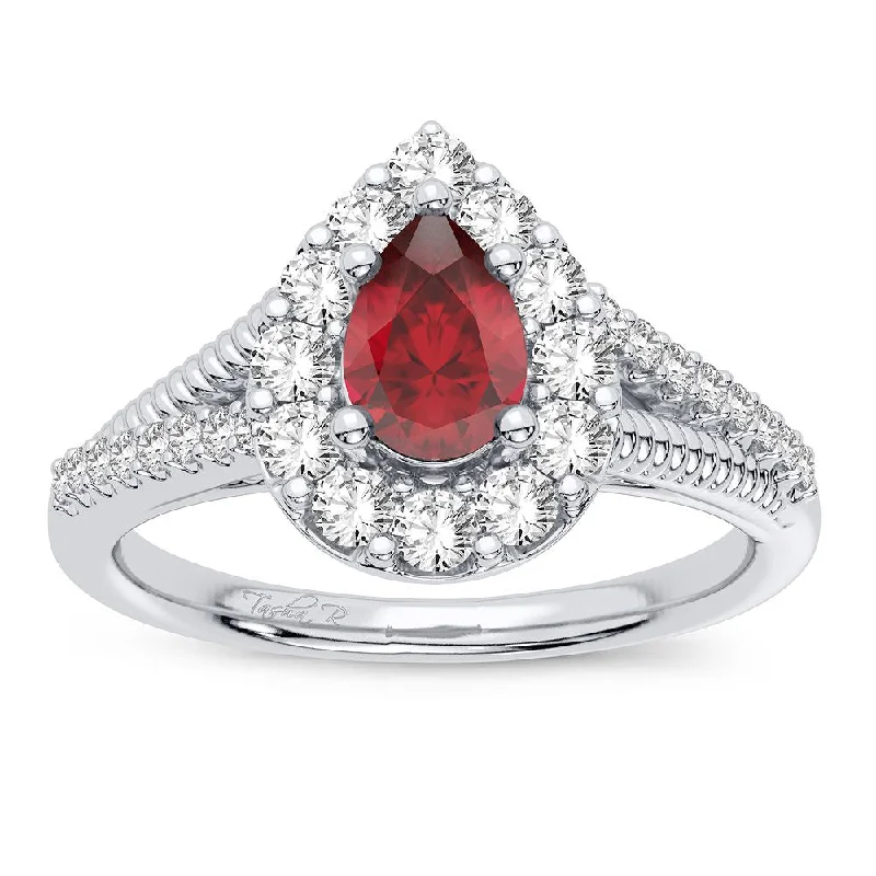 Antique Wedding Ring Set-14K 0.33CT Diamond Ring Ruby