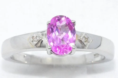 Diamond Ring with Gold Band-1 Ct Pink Sapphire & Diamond Oval Ring .925 Sterling Silver Rhodium Finish