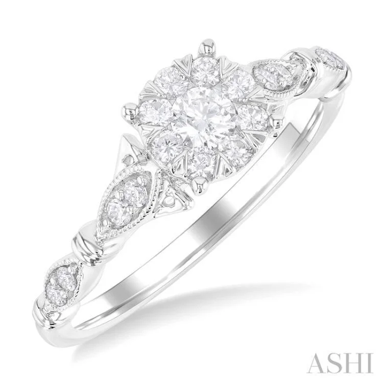 Unique Gold Ring-3/8 ctw Round Lovebright Diamond Engagement Ring in 14K White Gold