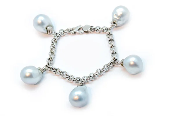 Luxury Gold Tennis Bracelet for Weddings-South Sea Cultured Pearl Charm Bracelet