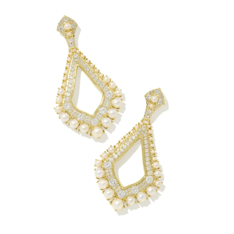 Simple Hoop Earrings-Kendra Scott | Krista Statement Earrings in Gold White Mix