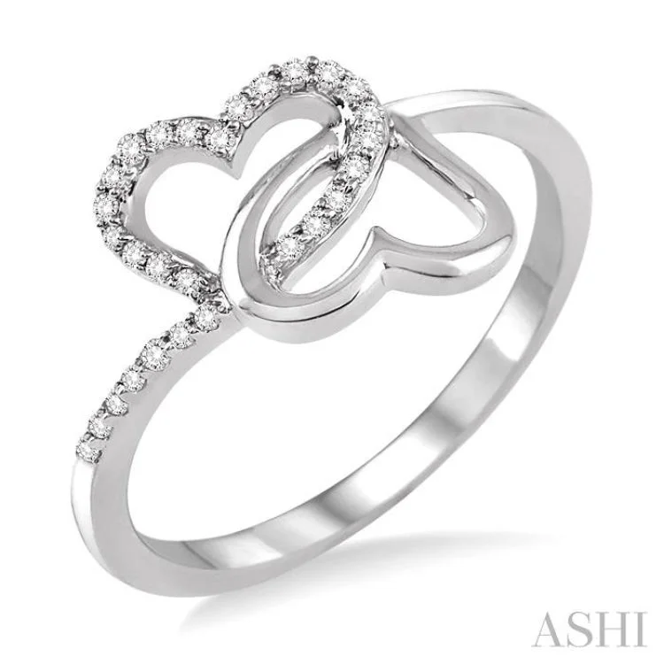 Stunning Wedding Ring Set for Women-1/10 ctw Round Cut Diamond Twins Heart Shape Ring in 10K White Gold