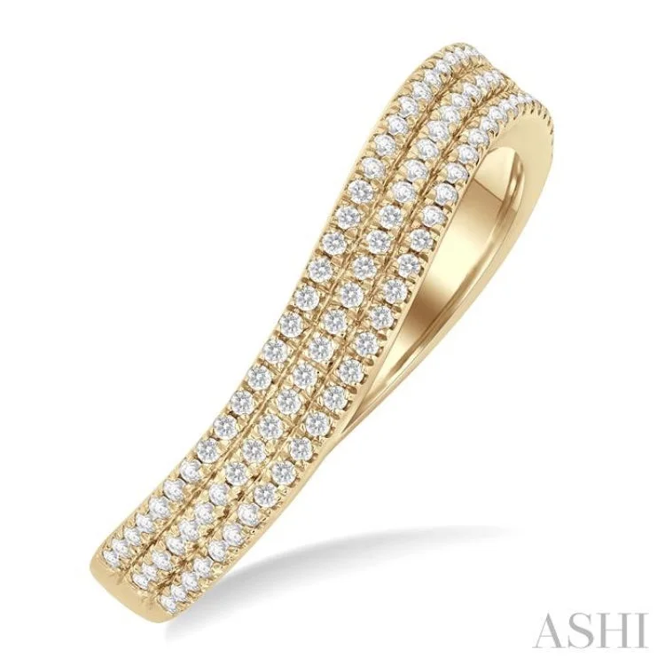 Unique Promise Ring-1/3 ctw Curvy Triple Row Round Cut Diamond Fashion Band in 14K Yellow Gold