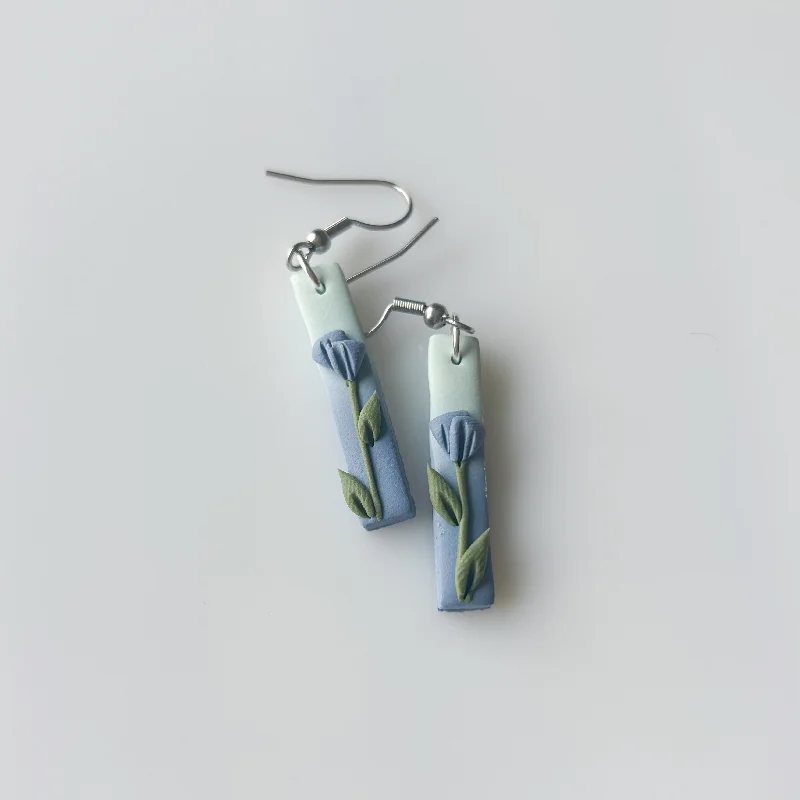 Silver Statement Earrings-BLUE SMALL RECTANGLE EARRINGS