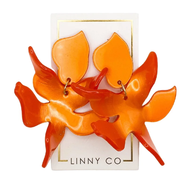 Fashion Earrings for Women-Linny Co | Flora Drop Earrings in Metallic Orange