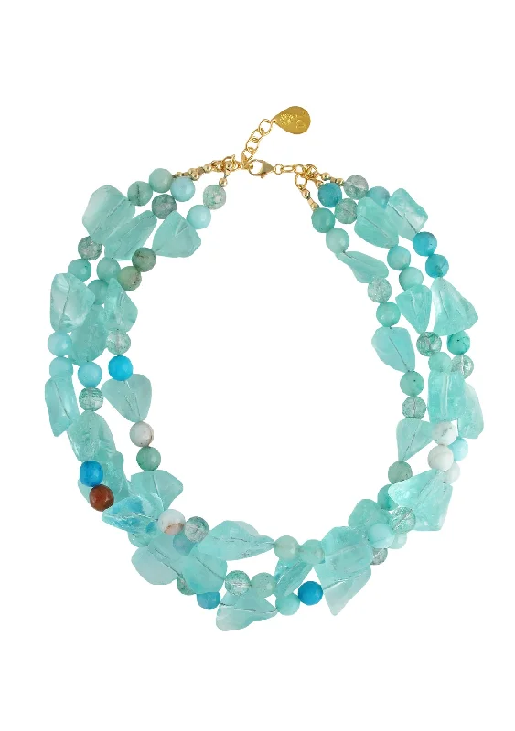 Customizable Wedding Necklace-Raw Blue Quartz Amazonite Multi-Strand Necklace