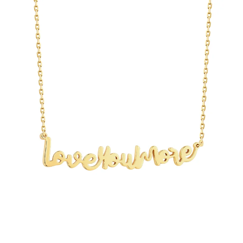 Classic Pearl Necklace-Script Love You More Bar Gold Necklace