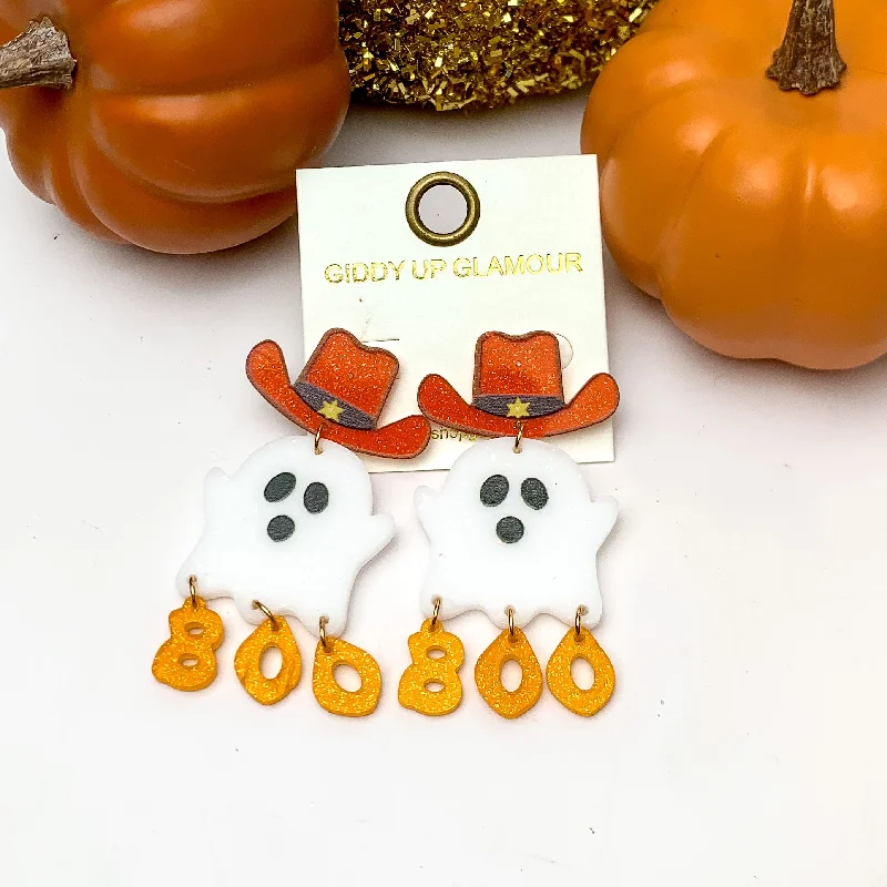 Large Stud Earrings-Halloween Ghost Earrings With Dangling Boo Letters