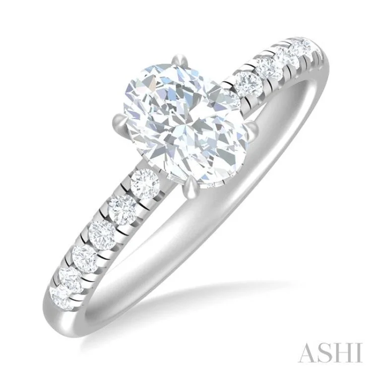 Custom Diamond Wedding Ring-1/3 ctw Oval Shape Round Cut Diamond Semi Mount Engagement Ring in 14K White Gold