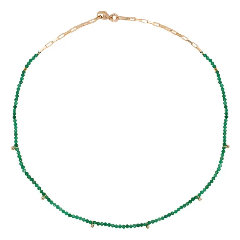 Classic Necklace with Diamonds-Green Gold Plated Necklace w. Jade