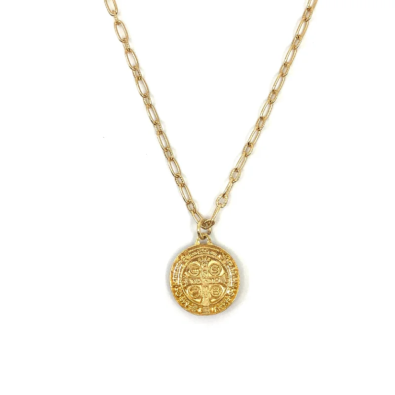 Elegant Heart Necklace-St. Benedict Necklace in Lola Chain with Large Pendant