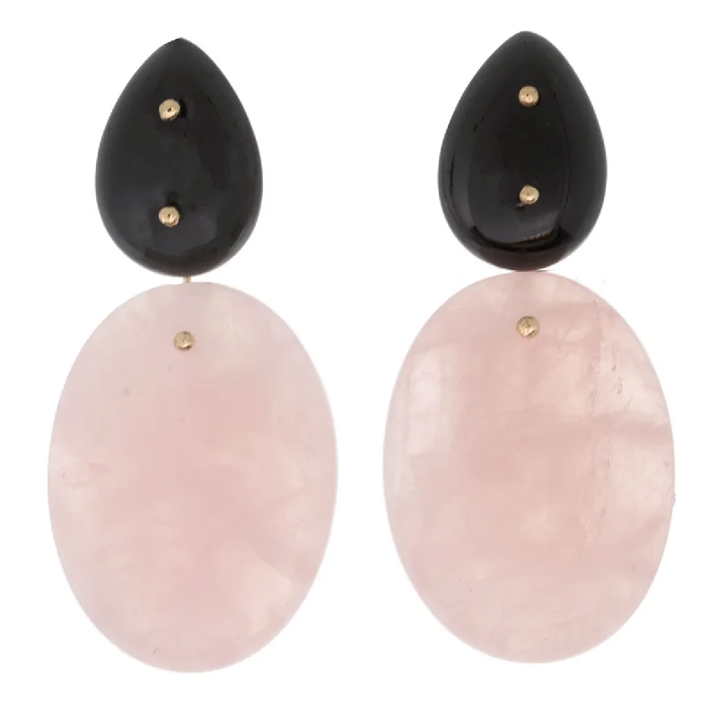 Fashion Earrings for Wedding Day-Mobile Earrings Onyx Rose Quartz