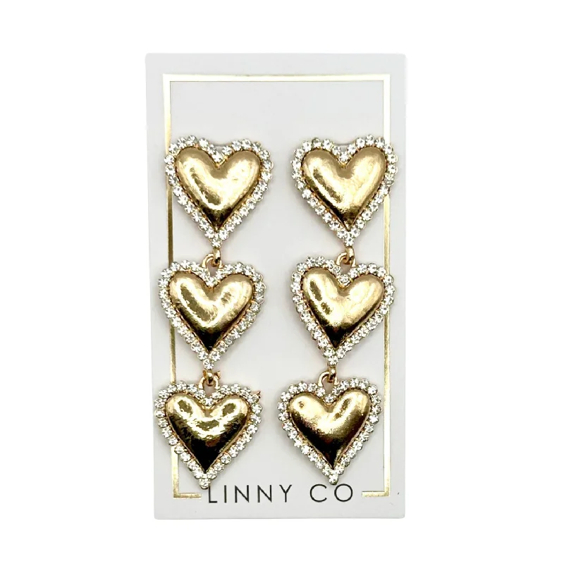 Vintage Dangle Earrings-Linny Co | Layla Gold Tone Heart Drop Earrings with CZ Accents