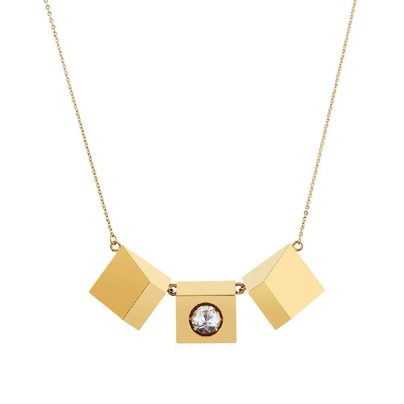 Classic Gemstone Necklace-Icon Motion 18K Gold Plated Necklace w. Topaz