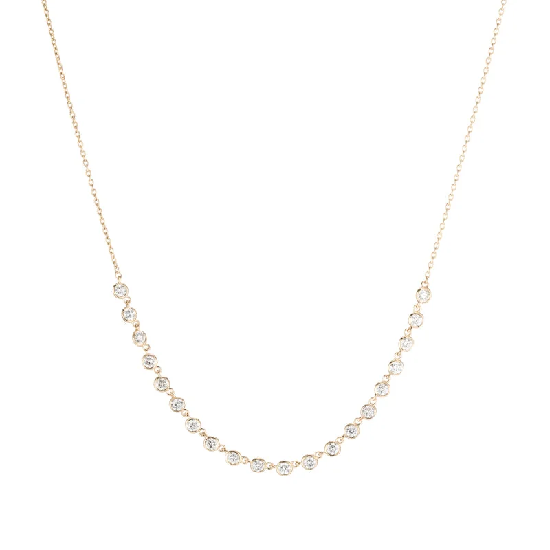 Simple Gemstone Necklace-Diamond Bezel Link Necklace, 14k