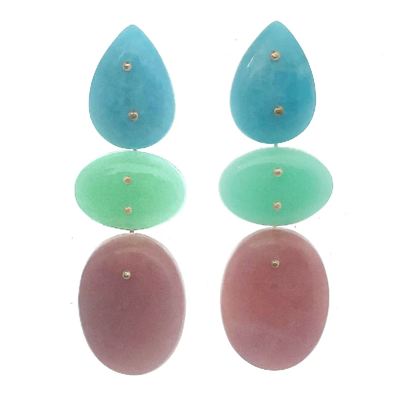 Luxury Drop Earrings for Weddings-Mobile Earrings Amazonite Chrysoprase Pink Opal