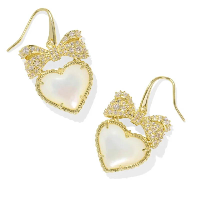 Modern Earrings for Teens-Kendra Scott | Haisley Heart Gold Drop Earrings in Ivory Mother-of-Pearl