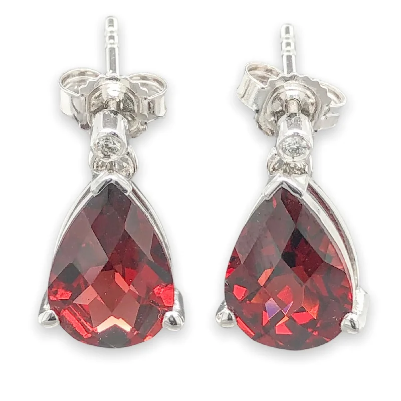 Modern Bridal Earrings-14K W Gold 5.1cttw Garnet & 0.02cttw H/SI2 Diamond Drop Earrings