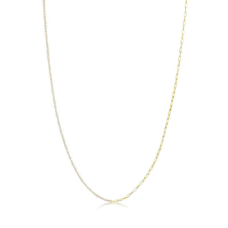 Fine Diamond Necklace-Ellera Gold Plated Necklace w. White Zirconias