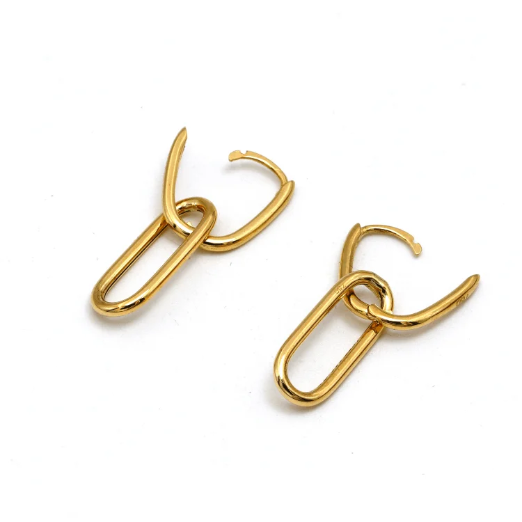 Dazzling Gold Earrings-Real Gold Bigger Paper Single Clip Hanging Earring Set 1802 E1830