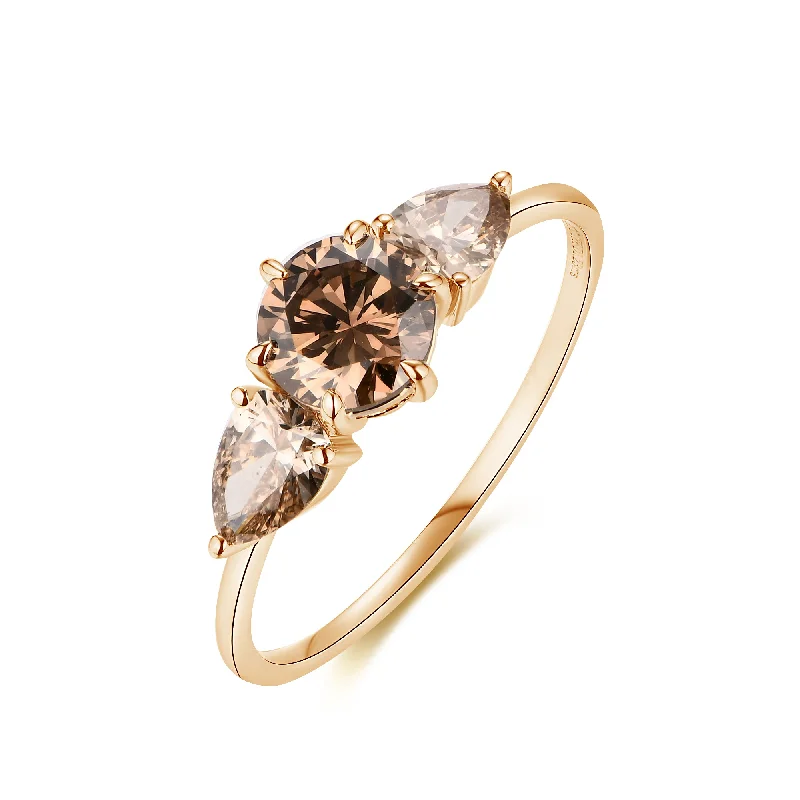 Elegant Gold Wedding Band-Chocolate Diamond Side Stone Ring