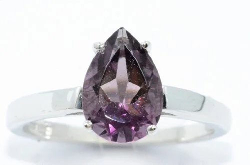 Luxury Engagement Ring Set-2 Ct Alexandrite Pear Ring .925 Sterling Silver Rhodium Finish