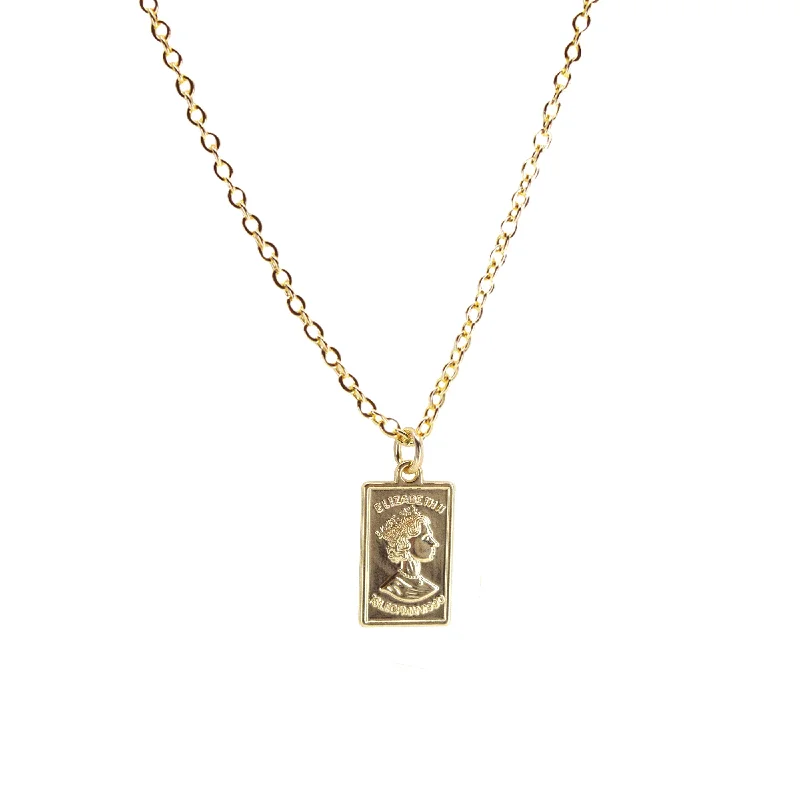 Silver Chain Necklace-Queen Elizabeth Gold Bar Necklace