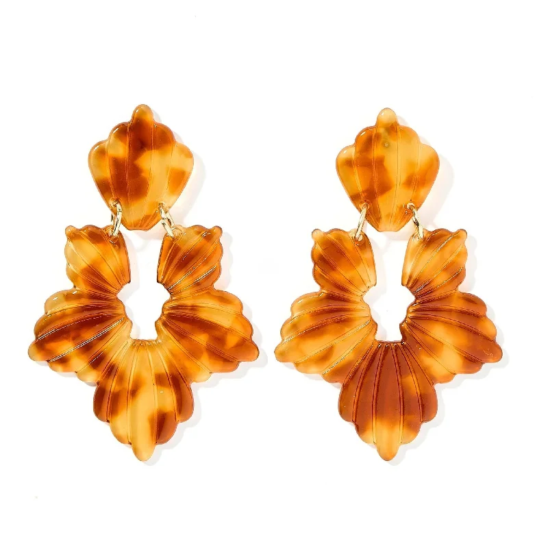 Unique Silver Earrings-Linny Co | Michelle Floral Drop Earrings in Caramel Brown