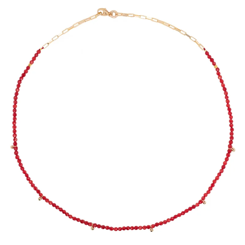 Handmade Gold Necklace-Red Gold Plated Necklace w. Jade