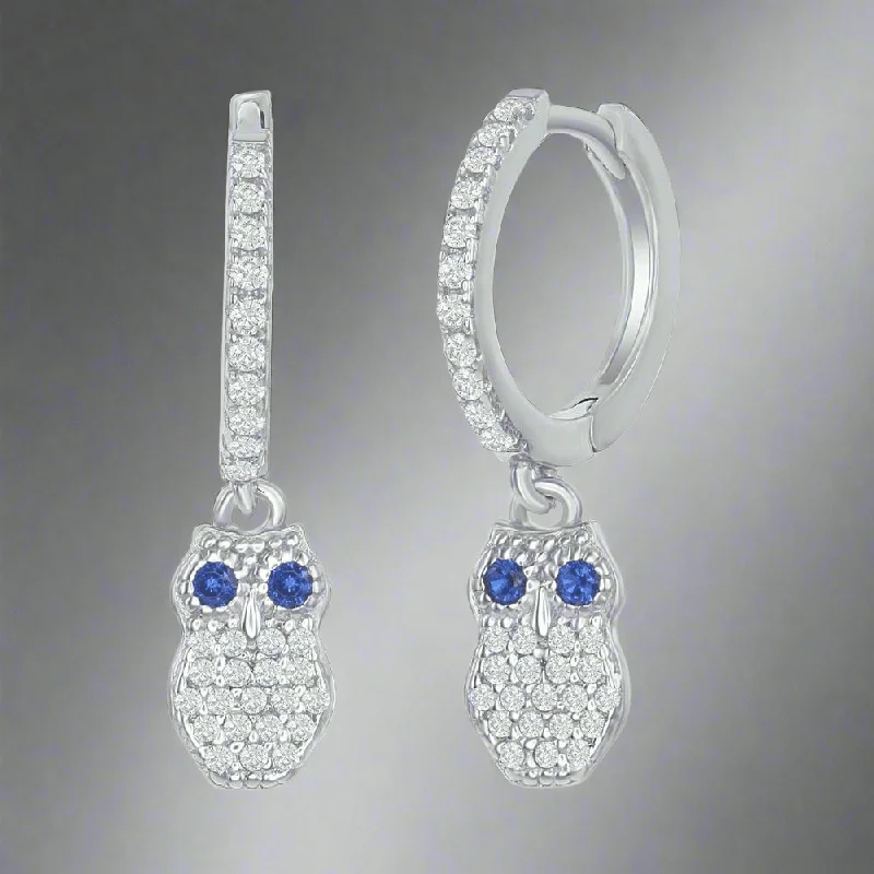 Designer Earrings for Special Occasions-SS Small Huggie CZ Owl Hoop Earrings