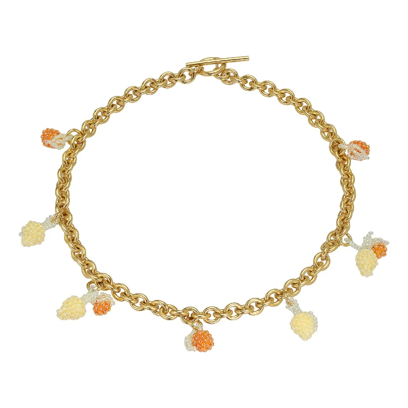 Sparkling Gold Necklace-Medium Chunky Oranges Necklace Gold Plated, Yellow and Orange Beads