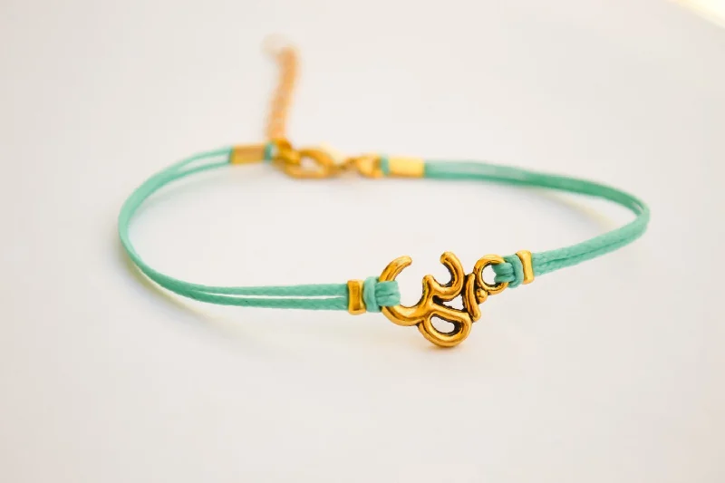 Personalized Couple’s Bracelet-Turquoise cord bracelet with a gold tone Om charm, yoga jewelry