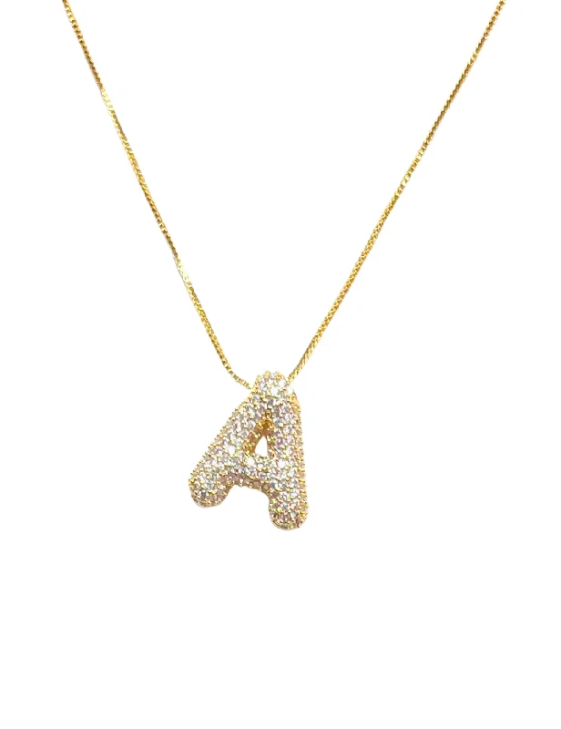 Classic Gold Necklace-Bubble Bling Alphabet Letter Gold Necklace