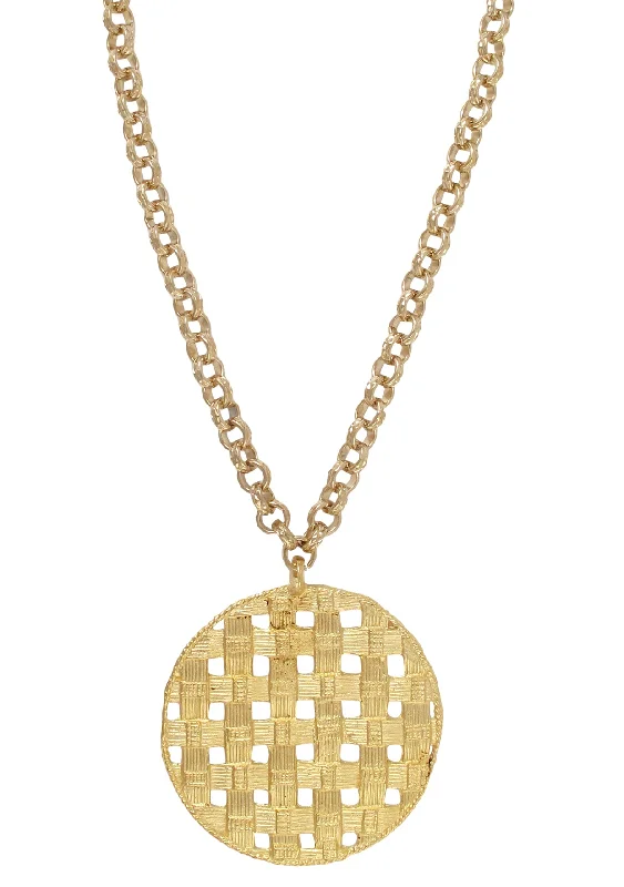 Luxury Silver Necklace-Large Textured Gold Pendant Necklace