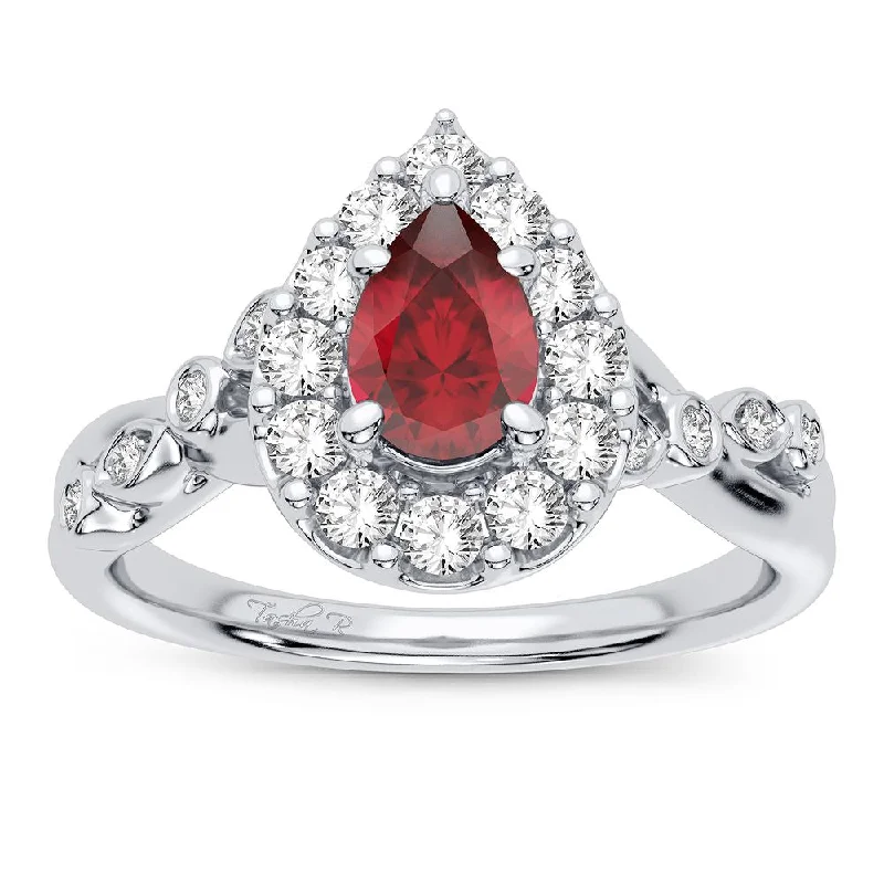 Diamond Wedding Ring Set-14K 0.28CT Diamond Ring Ruby