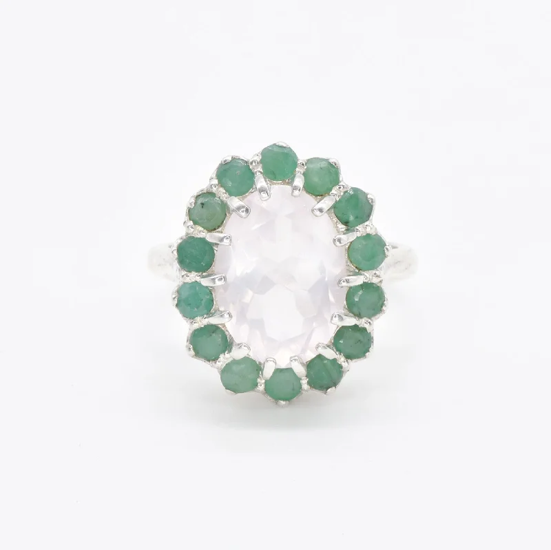 Dainty Gold Ring-Multistone Victorian Ring - Rose Quartz Emerald Pendant - Silver Multicolor Ring