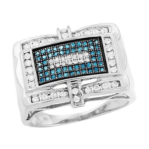 Gold Ring with Citrine-Sterling Silver 0.50CTW BLUE & WHITE DIA MENS RING