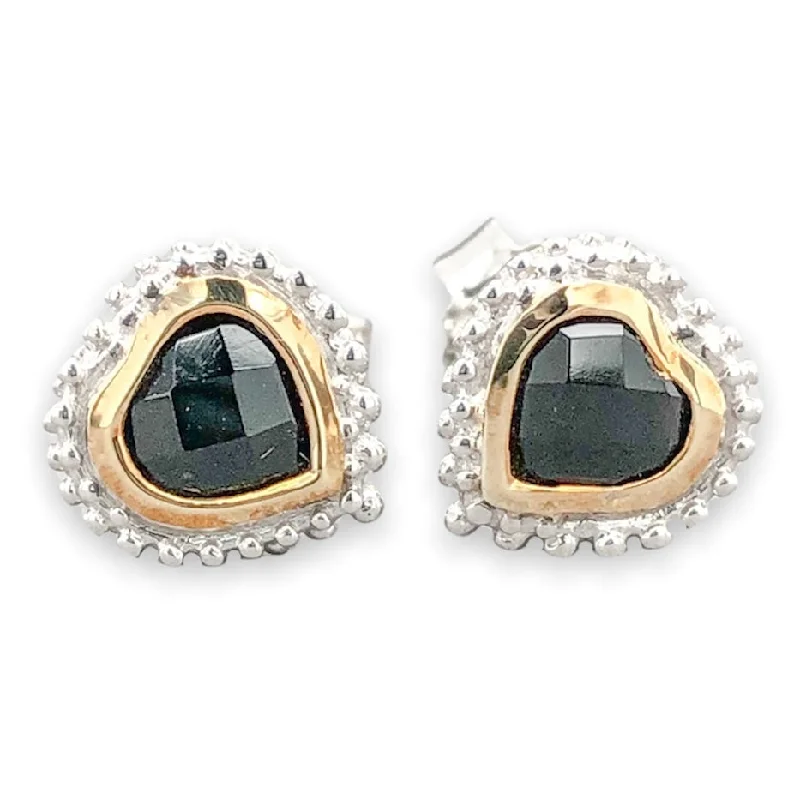 Designer Diamond Earrings-SS Onyx Heart Stud Earrings